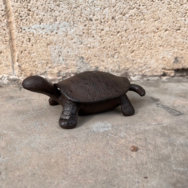 Turtle rod iron hide a key trinket box.  4”x 3”x2”