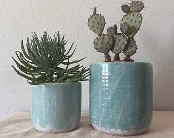 Hand painted planter with sand finish