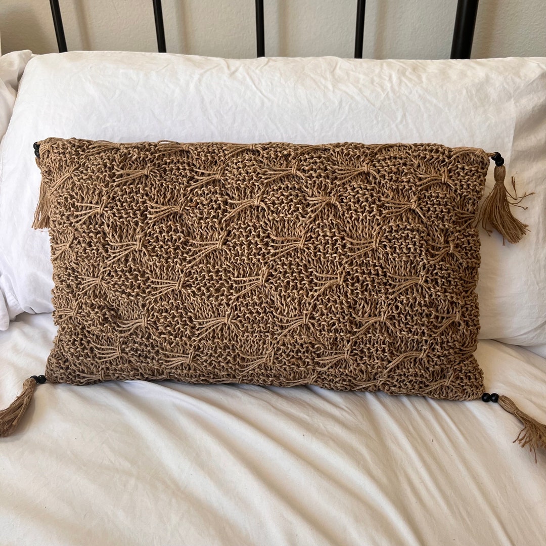 Cotton and Jute Tan Macramé Lumbar Pillow With Fringe 20 X Etsy