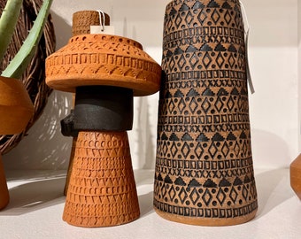 handmade, debossed, terra-cotta vase