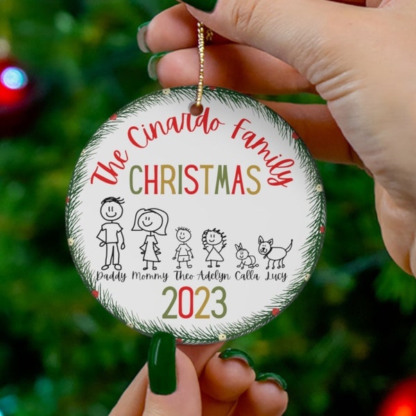 Custom Family Gifted Ornament Custom Last Name Christmas Personalized Family Last Name Stick Figure Family Keepsake Family Names Ornament