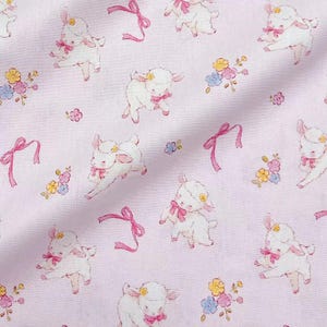 The Coquette Lamb Pink Bow Cotton Fabric | Vintage, Aesthetic, Quilting Cotton, By Half a Yard,