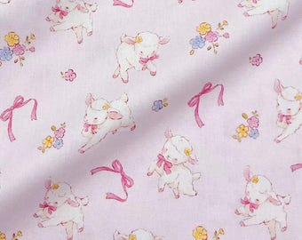 The Coquette Lamb Pink Bow Cotton Fabric | Vintage, Aesthetic, Quilting Cotton, By Half a Yard,