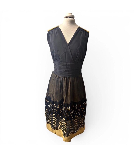 Alberta Ferretti, Vintage Philosophy di Alberta Ferretti Silk Dress, Black & Gold Embroidered Sheer Skirt, Italian Designer Evening Dress, IT 38