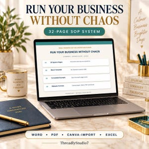 Plantilla de SOP para pequeñas empresas, manual de operaciones, manual del empleado, sistema de incorporación, seguimiento de KPI, Word, PDF y Canva editables.