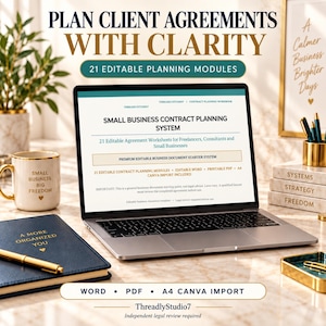 Small Business Contract Planning System | 21 Agreement Worksheets | Freelance Client Workbook | Word, PDF & Canva Template
