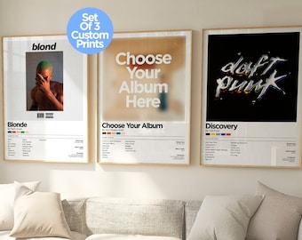 Set Of 3 Music Posters | Personalised Music Print Aesthetic | Choose Your Favourite Track | Customizable Song Gift | Custom Album Cover