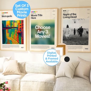 Set Of 3 Custom Movie Posters | Personalised Film Prints | Movie Aesthetic Decor | Gift For Film Lover | Framed Movie Wall Art | A4, A3, A2