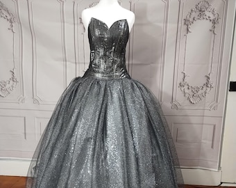 Silver Grey Quinceanera Dress: Slit Skirt, Party Dress - Etsy Silver Grey Quinceanera Dress: Slit Skirt, Party Dress - Etsy