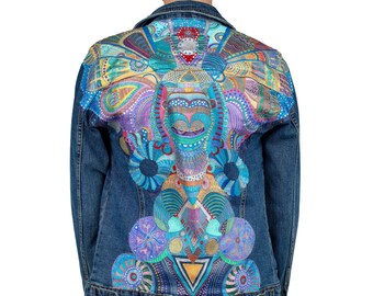 Hand-Painted Denim Jacket: Abstract Bee Art, Psychedelic Festival Wear