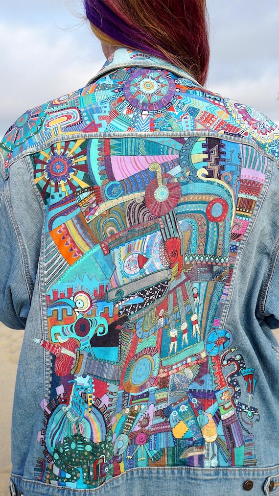 Hand-Painted Denim Jacket-Psychedelic Wearable Art | Festival Jacket | Boho Streetwear | One-of-a-Kind Clothing