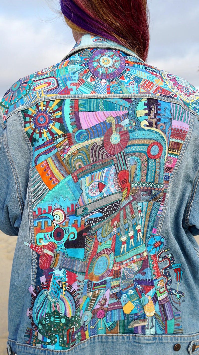 Hand-Painted Denim Jacket-Psychedelic Wearable Art | Festival Jacket | Boho Streetwear | One-of-a-Kind Clothing image 1