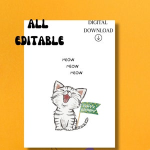 Printable Birthday Card - Cat Birthday card - Happy Birthday cards - Cat themed greeting card - Funny cat card - Printable card