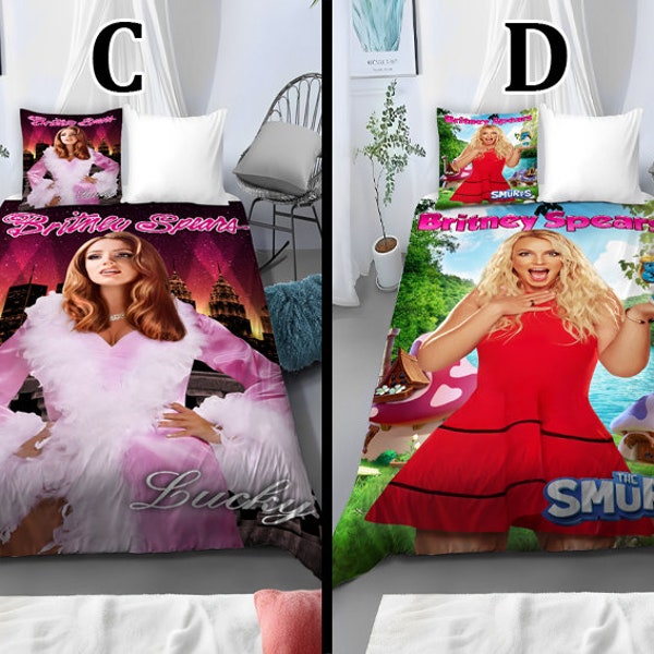 Britney Spears Duvet Cover "Lucky / The Smurfs" Britney Bed Blanket, Britney Room, Britney Linens, Britney Art CD DVD, Britney Decor Doll