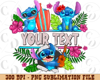 Personalized floral Stitch png sublimation design download, custom name Stitch png, cute Stitch png, sublimate designs download