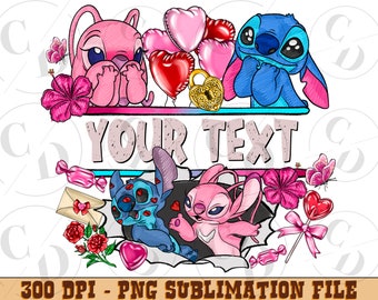 Personalized Valentine's Day Stitch PNG, Custom Name Sublimation Design (Digital Download)