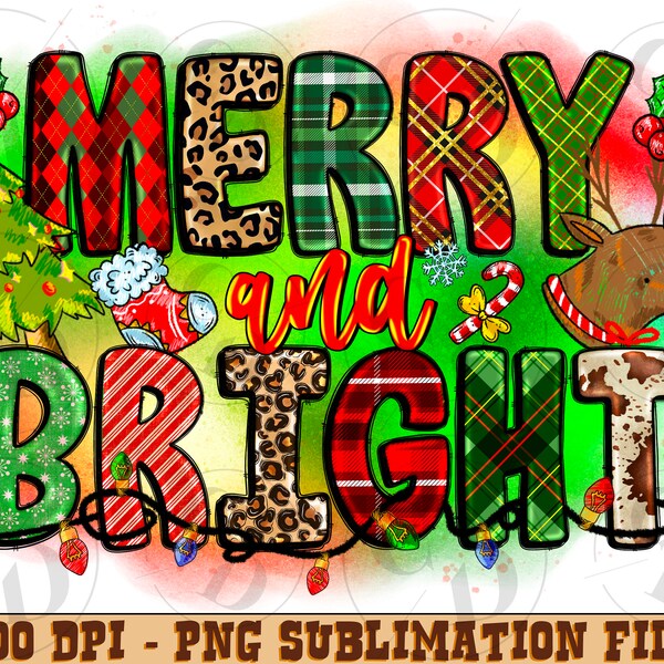 Merry and bright Christmas png sublimation design download, Christmas png, merry and bright png, western Christmas png, sublimate download