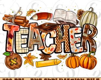 Fall Teacher PNG, Thankful Thanksgiving Design (Digital Download)