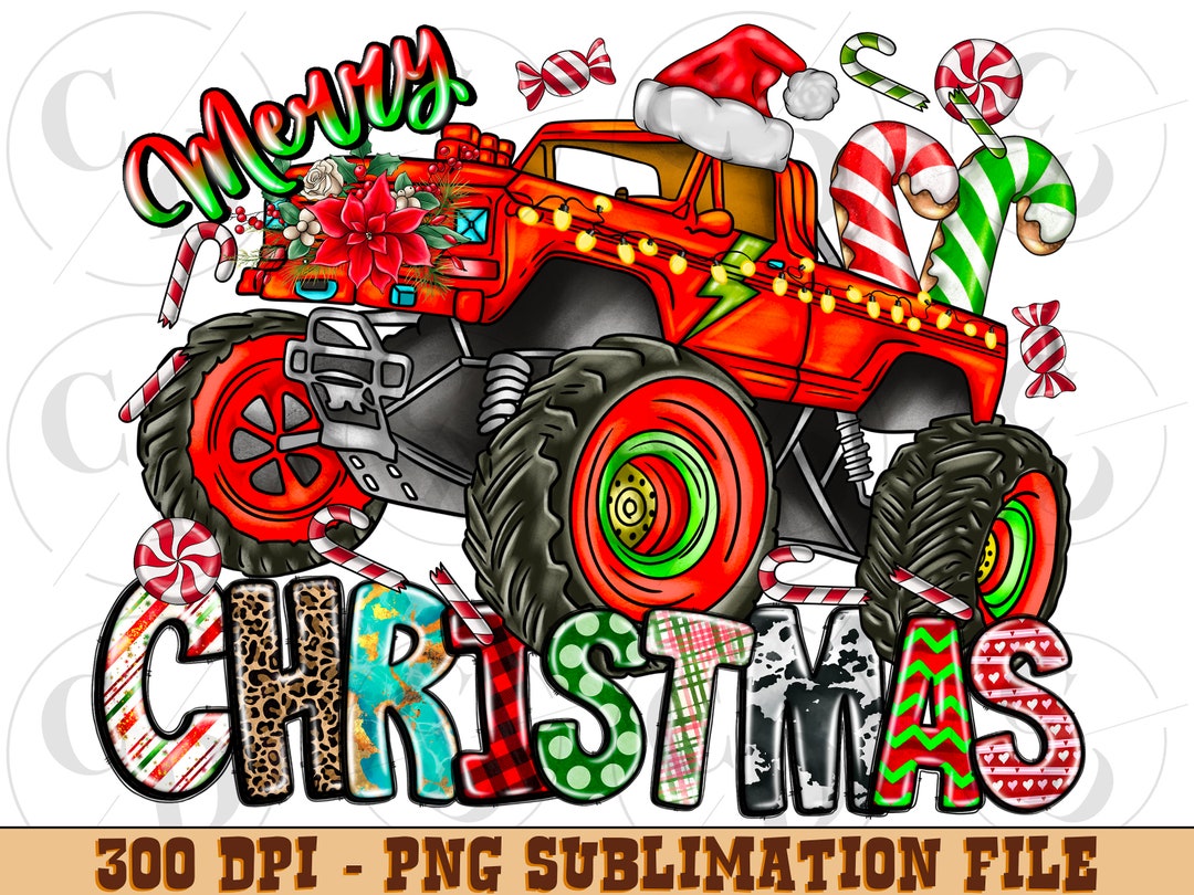 Monster Truck Png Sublimation Design Download, Christmas Truck Png ...