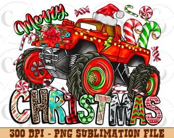 Monster Truck png sublimation design download, Christmas Truck png, Merry Christmas png, Monster Truck png, sublimate designs download