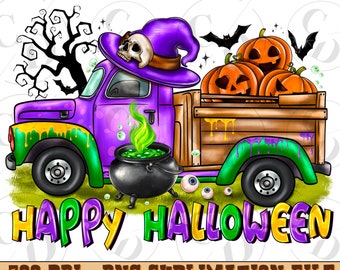 Halloween Truck PNG, Pumpkin Clipart, Spooky Sublimation Design (Digital Download)