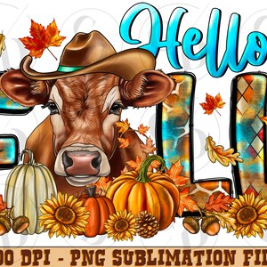 Hello Fall Simmental Cow Png Sublimation Design, Simmental Fall Png, Fall Sublimation Png, Leopard Fall Png, Sunflower Fall,Digital Download
