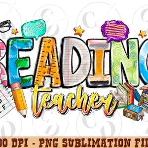Reading Teacher png sublimation design download, read png, Books png, Reader png, Back to school png, Education, sublimate designs download