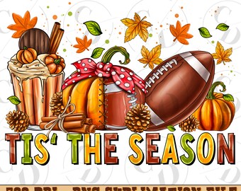 Fall Football Coffee Cups PNG, Tis The Season Sublimation Design (Digital Download)