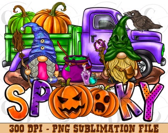 Spooky Gnomes PNG, Halloween Truck Clipart (Digital File)