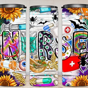 Halloween Nurse Tumbler Png, Spooky Tumbler Png, 20oz Skinny Tumbler, Halloween Png, Nurse Png, Stethoscope, Tumbler Sublimation Designs