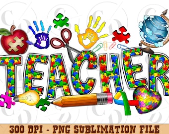 Autism Teacher Puzzle Design, Autism Awareness PNG (Digital Download)