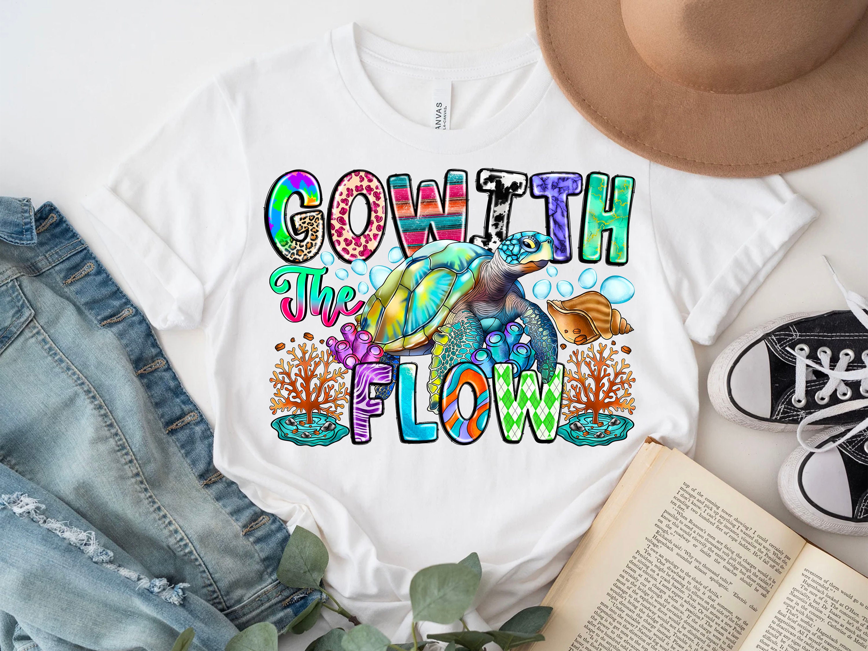 Sea Turtle PNG, Go With the Flow Sublimation Design (digital Download ...