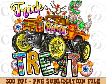 Trick Rawr Treat png, Halloween PNG, Halloween sublimation design, Monster Truck, Rex, Halloween Dinosaur, sublimation design,Pumpkins png