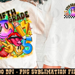 Fifth Grade  Sublimation Design Png, Back To School,  5th grade Png, Teacher Png, School Png Files for Cricut, Retro Png Files, Smiley Face