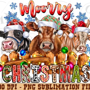 Moorry Christmas Png, Cows Sublimation Design, Christmas Holstein Png, Merry Christmas Png, Western Christmas Cows Png, Digital Download Png