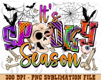 Spooky Season Skull PNG, Halloween Sublimation Design (Digital Download)