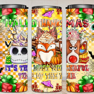 Happy Hallowthanksmas 20 oz Skinny Tumbler Halloween PNG, Sublimation Design DIGITAL, Christmas Png, Thanksgiving PNG, Funny Holiday Design