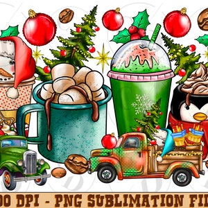 Christmas Truck Coffee Cups Png,coffee cups png sublimation design download, coffee cups png design,Merry Christmas png,coffee cups png