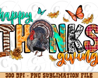 Thanksgiving Turkey PNG, Western Fall Leaves Sublimation Design (Digital Download)