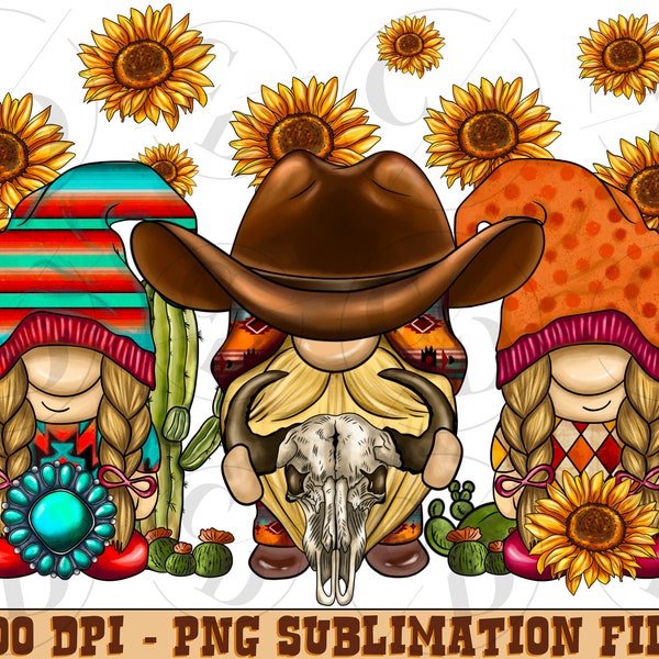 Sun Flower Western Gnomes Png Sublimation Design, Gnomes Png, Western Gnomies Png, Sunflower Gnomes Png, Boho Skull Png,Digital Download