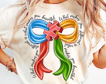 Autism Awareness Puzzle Design, Colorful Ribbon PNG (Digital Download)