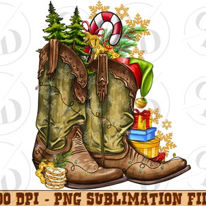 Western Christmas Boots And Cowboy Hat Png Sublimation Design, Christmas Boots Png, Western Boots Png, Boots Png, Instant Download