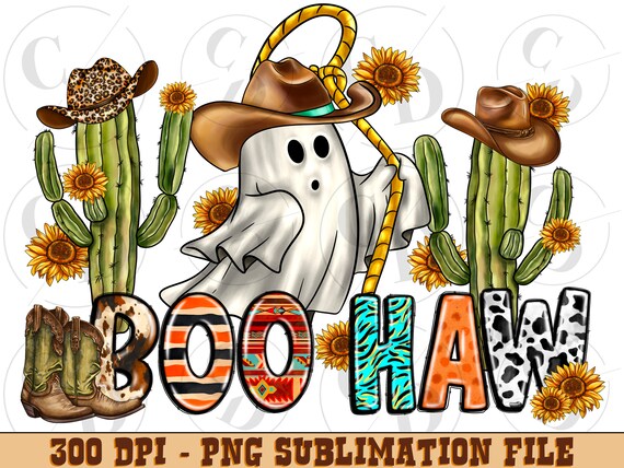 Western Ghost Boo Haw PNG, Cowboy Halloween Sublimation Design