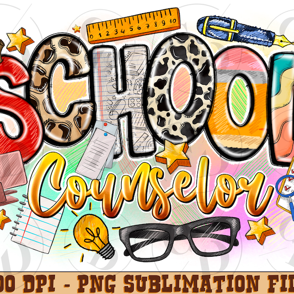 School Counselor Png, Western PNG, School Png, Teacher png, Pencil png, Sublimation Design, Digital Download, Western, Sunflower Png