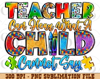 Autism Awareness Teacher PNG, Sublimation Design (Digital Download)