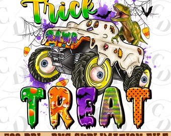 Halloween Dinosaur Monster Truck PNG, Trick Rawr Treat Sublimation Design