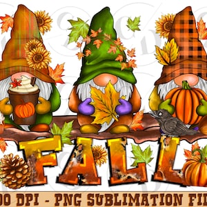 Fall gnomes png sublimation design download, Autumn png, hello fall png, fall pumpkin png, gnomes png, sublimate designs download