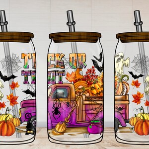 Trick or Treat Libbey Cup Png Sublimation , Ghost 16oz Libbey Cup Png,Halloween Glass Can Png,Halloween Png,Halloween 16oz Libbey Glass Can
