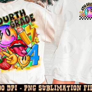 Fourth Grade Sublimation Design Png, Back To School, 4th grade Png, Teacher Png, School Png Files for Cricut, Retro Png Files, Smiley Face