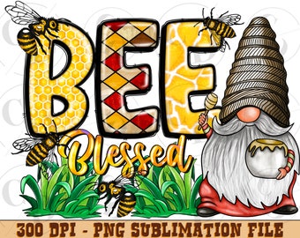 Bee Blessed Gnome PNG, Hand-Drawn Clipart (Digital Download)